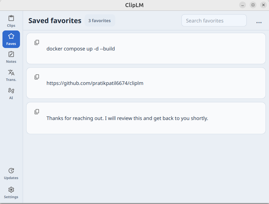 ClipLM favorites library